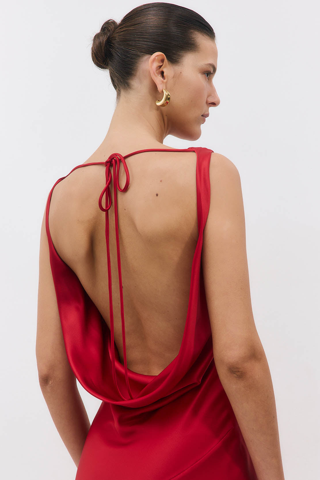 Satin Draped Back Maxi Dress