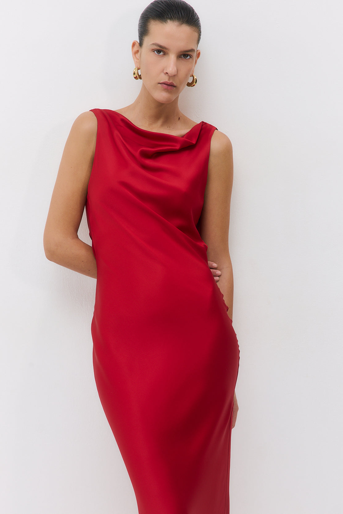 Satin Draped Back Maxi Dress