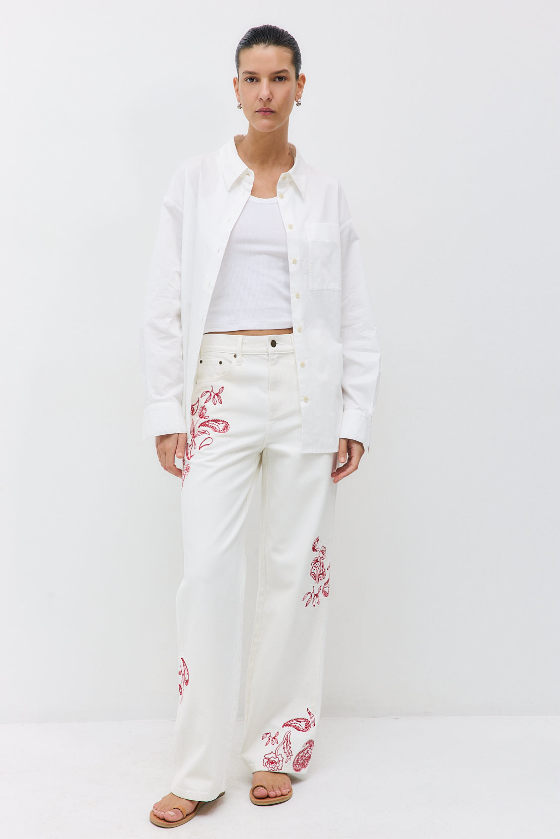 Floral Embroidered Wide Leg Pants