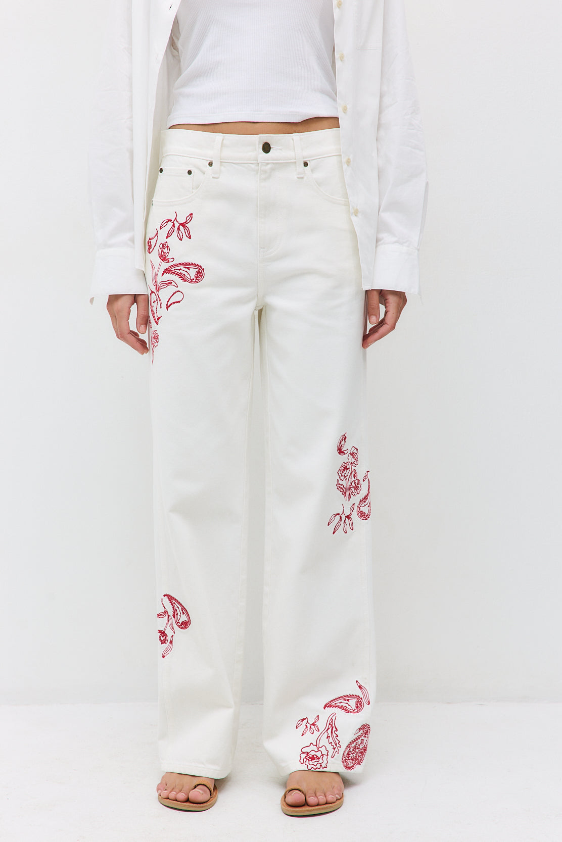 Floral Embroidered Wide Leg Pants