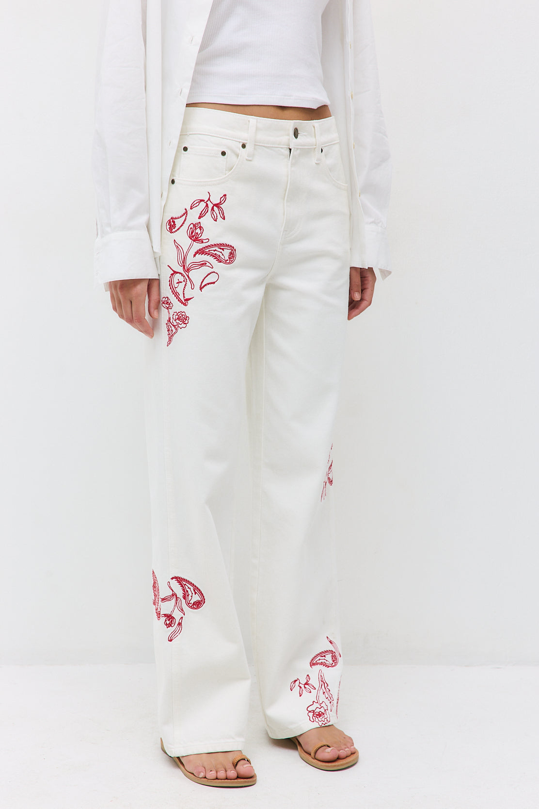 Floral Embroidered Wide Leg Pants