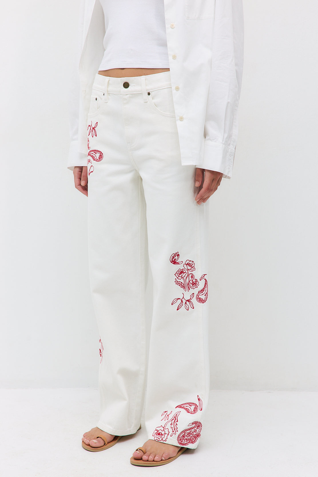 Floral Embroidered Wide Leg Pants