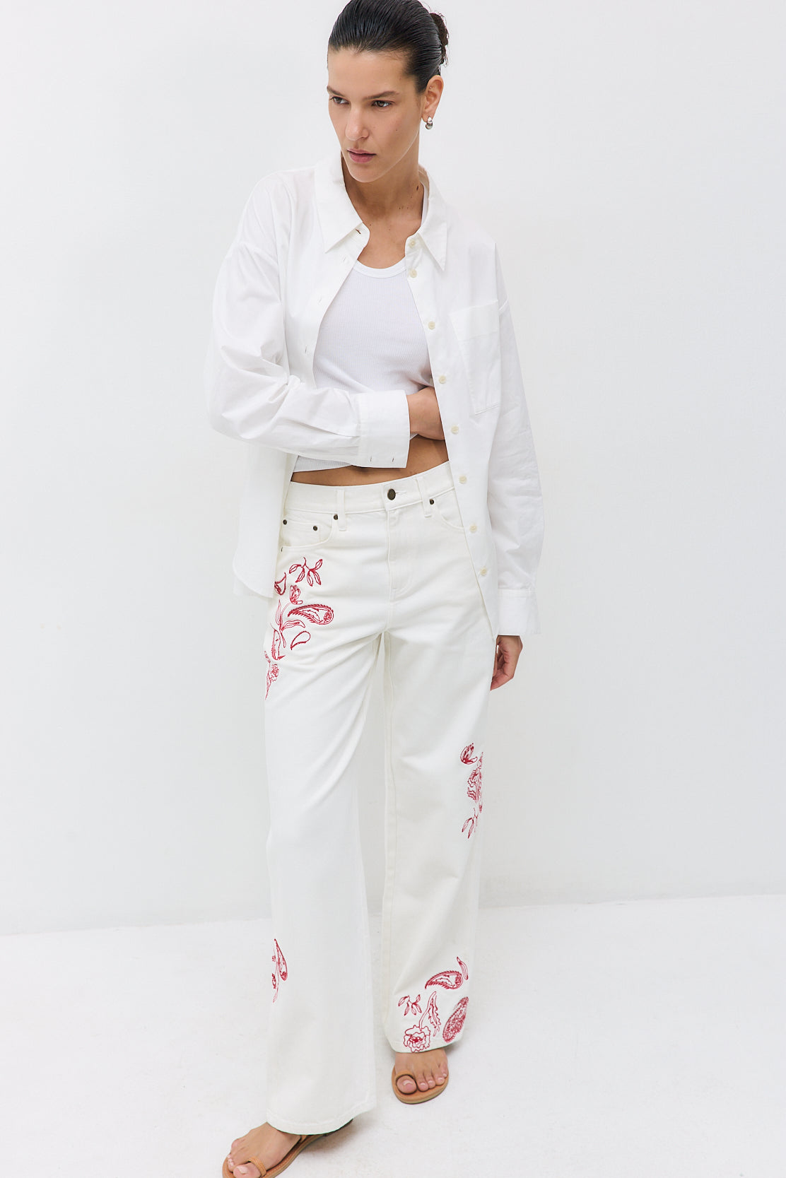 Floral Embroidered Wide Leg Pants