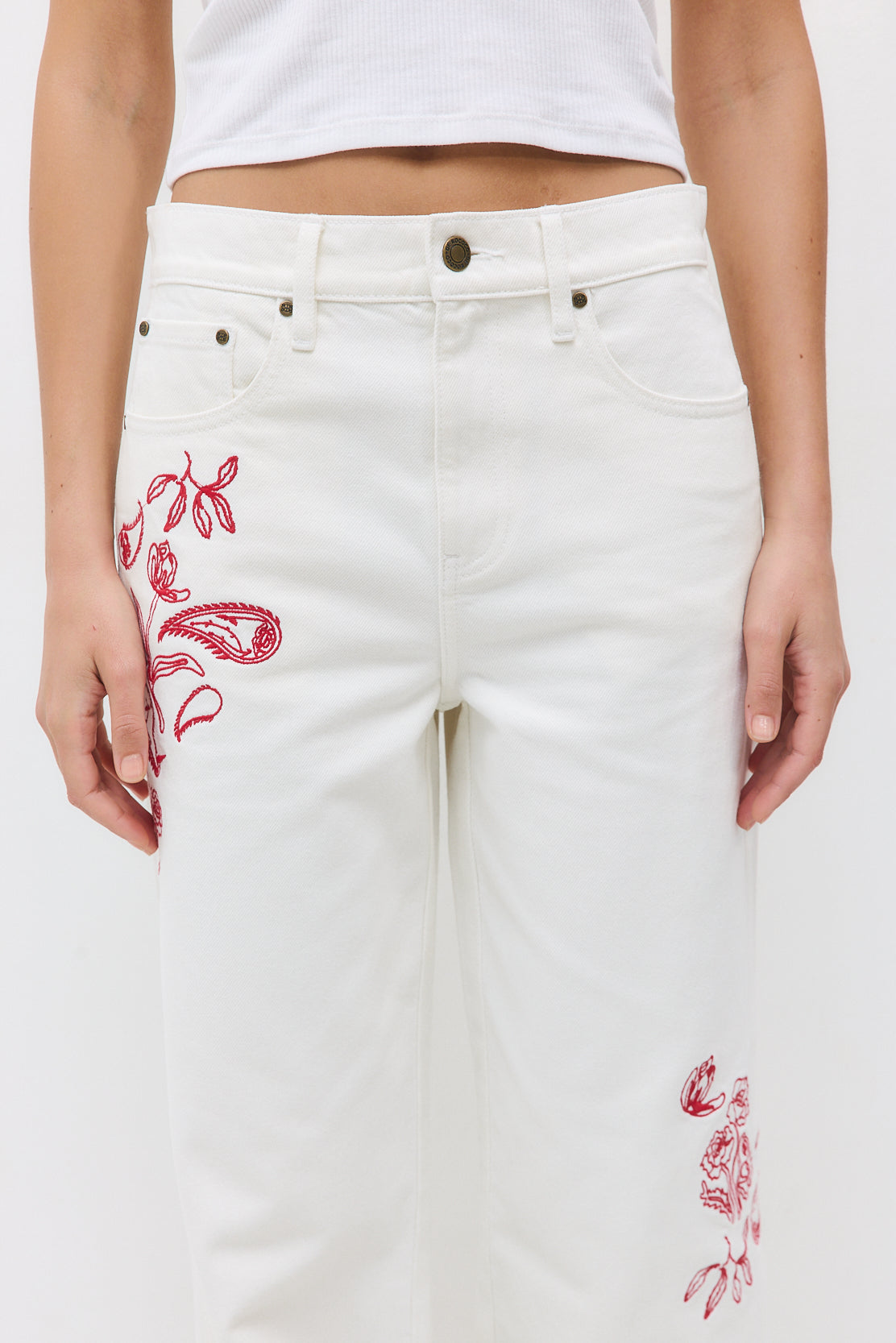 Floral Embroidered Wide Leg Pants