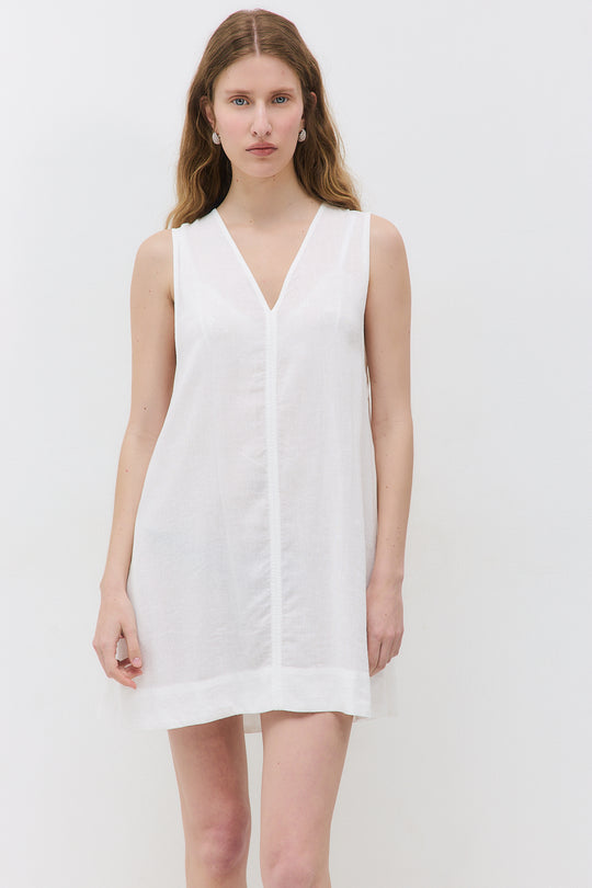 Linen V Neck Mini Dress - Dé Rococo