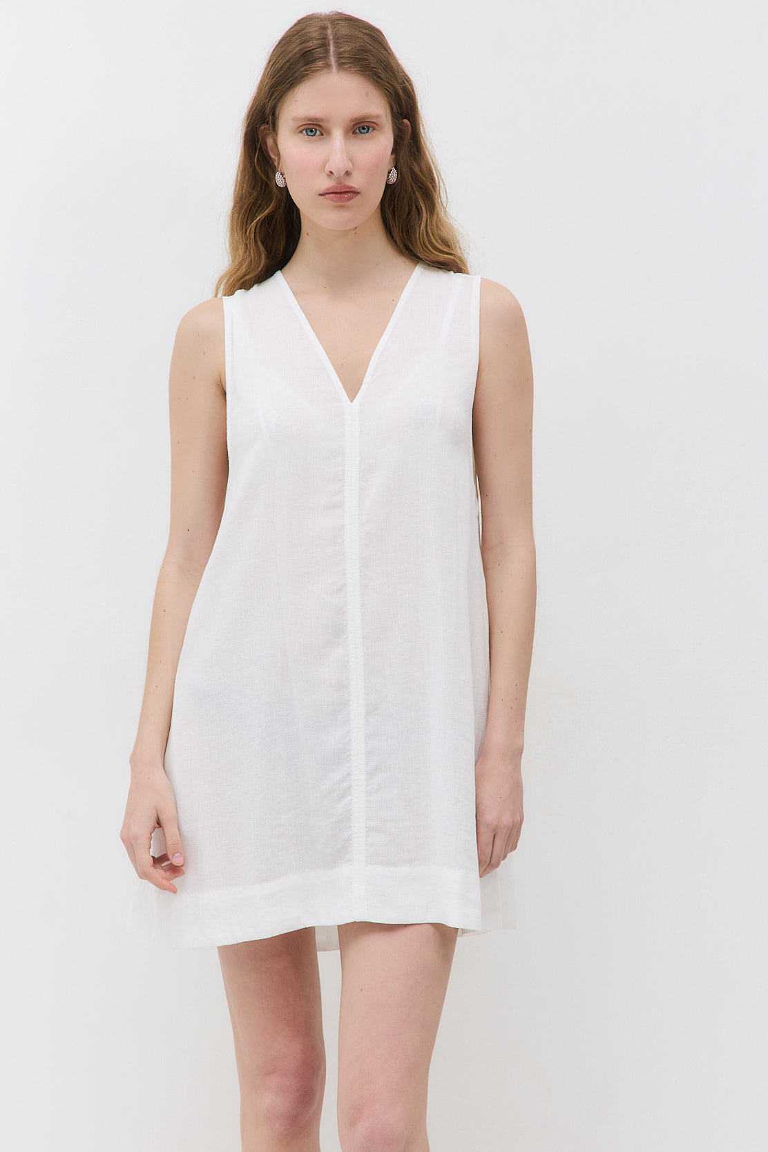 Linen V Neck Mini Dress - Dé Rococo