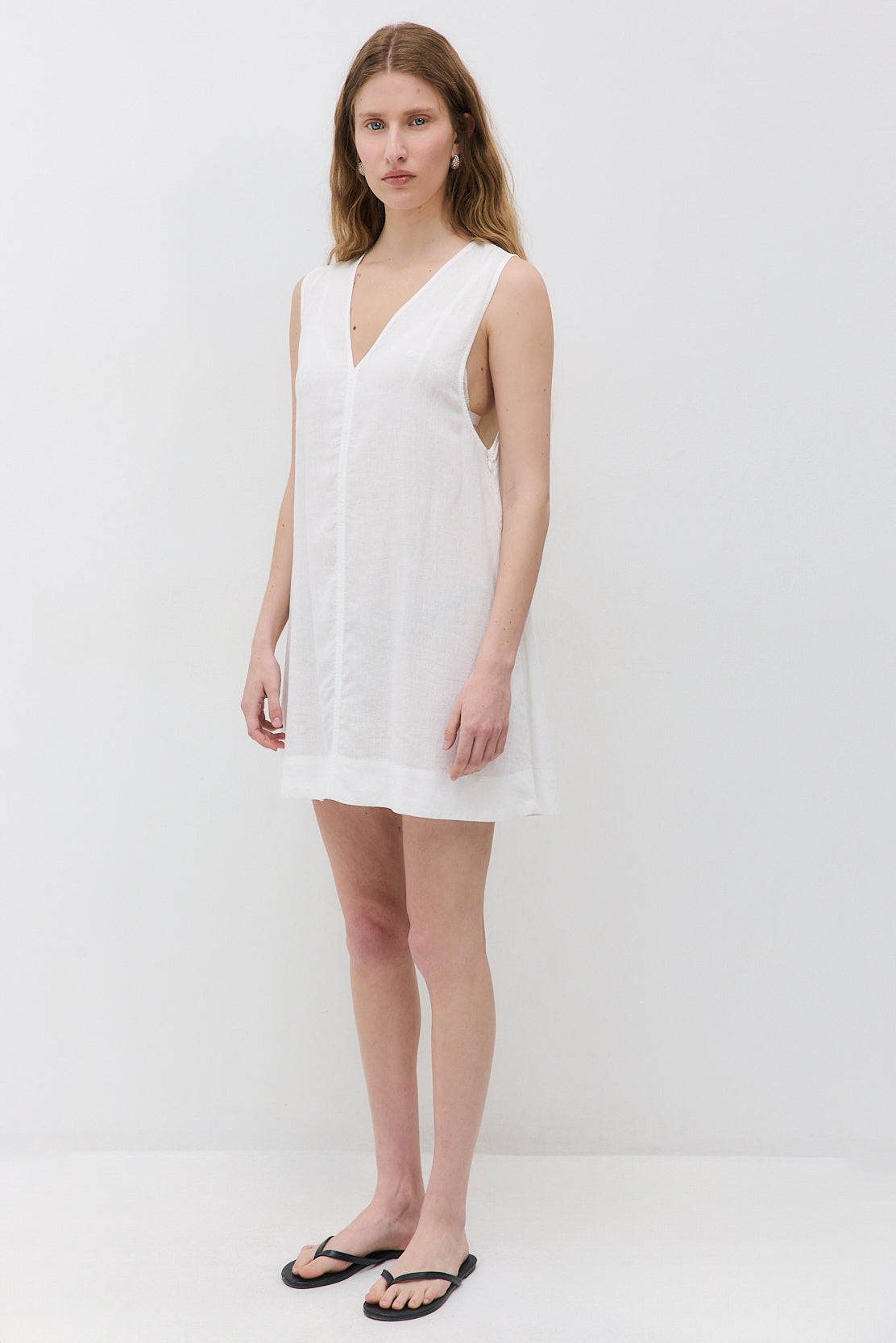 Linen V Neck Mini Dress - Dé Rococo