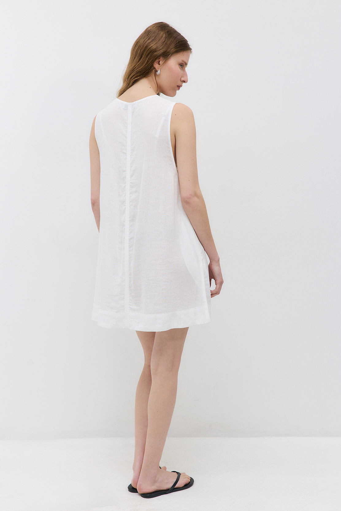 Linen V Neck Mini Dress - Dé Rococo