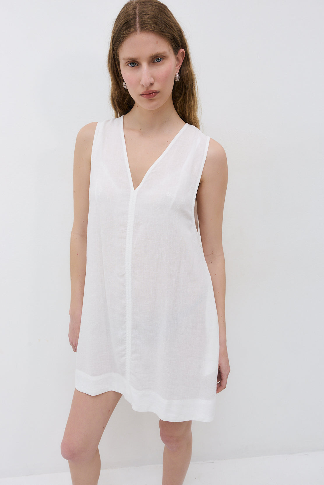 Linen V Neck Mini Dress - Dé Rococo
