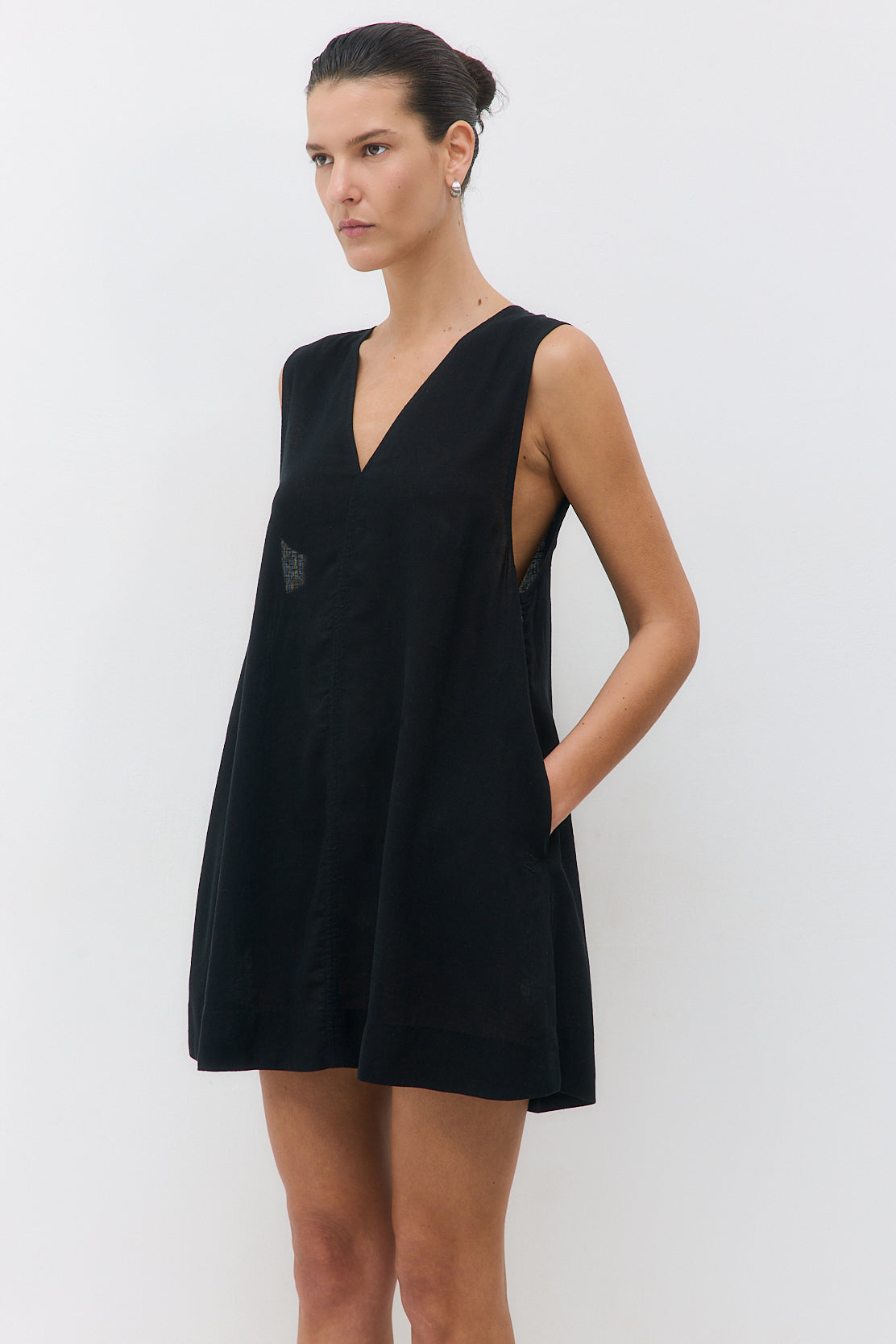 Linen V Neck Mini Dress - Dé Rococo