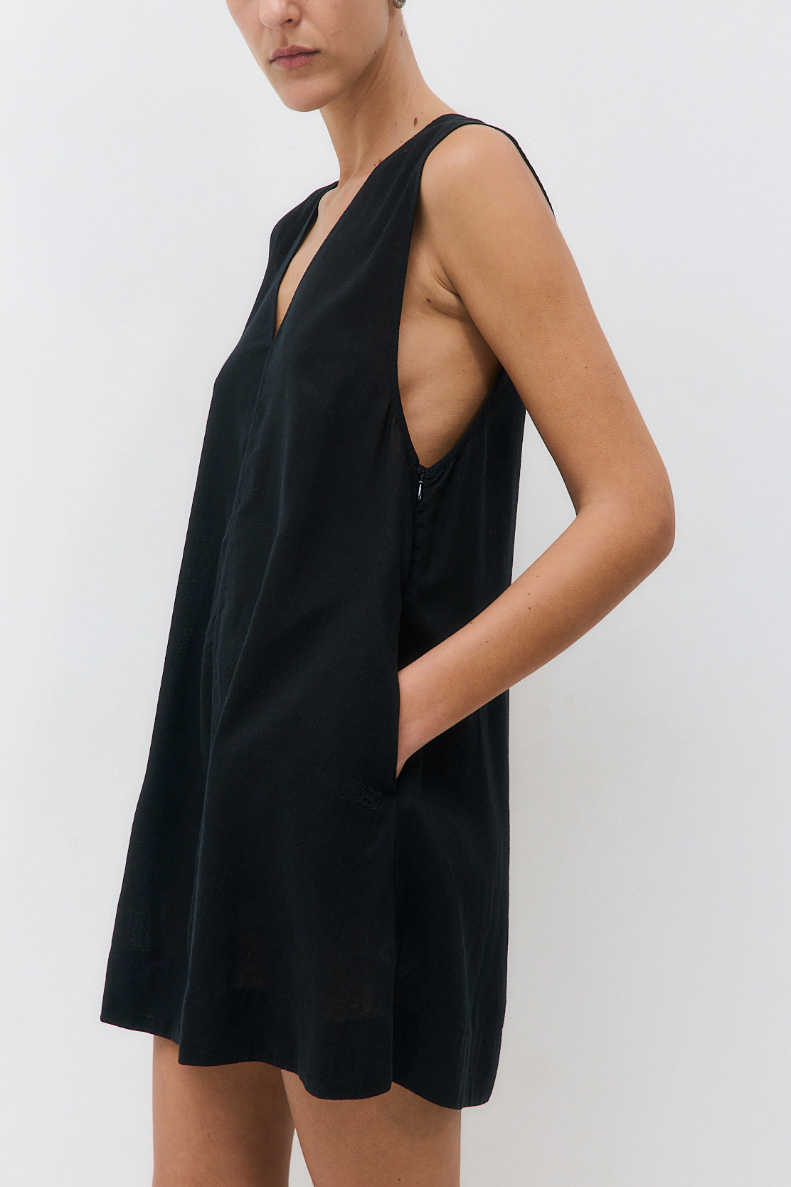 Linen V Neck Mini Dress - Dé Rococo