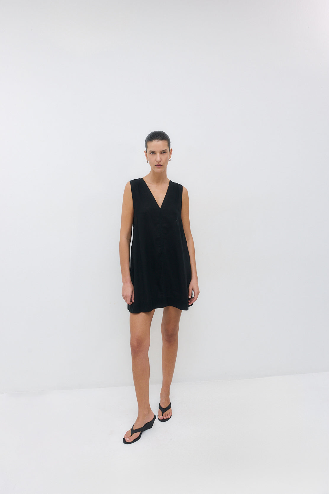 Linen V Neck Mini Dress - Dé Rococo