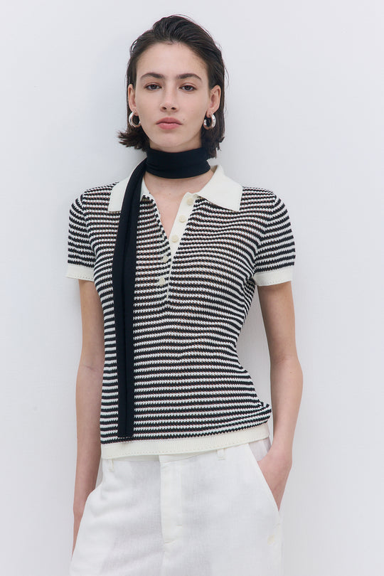 Striped Crochet Polo