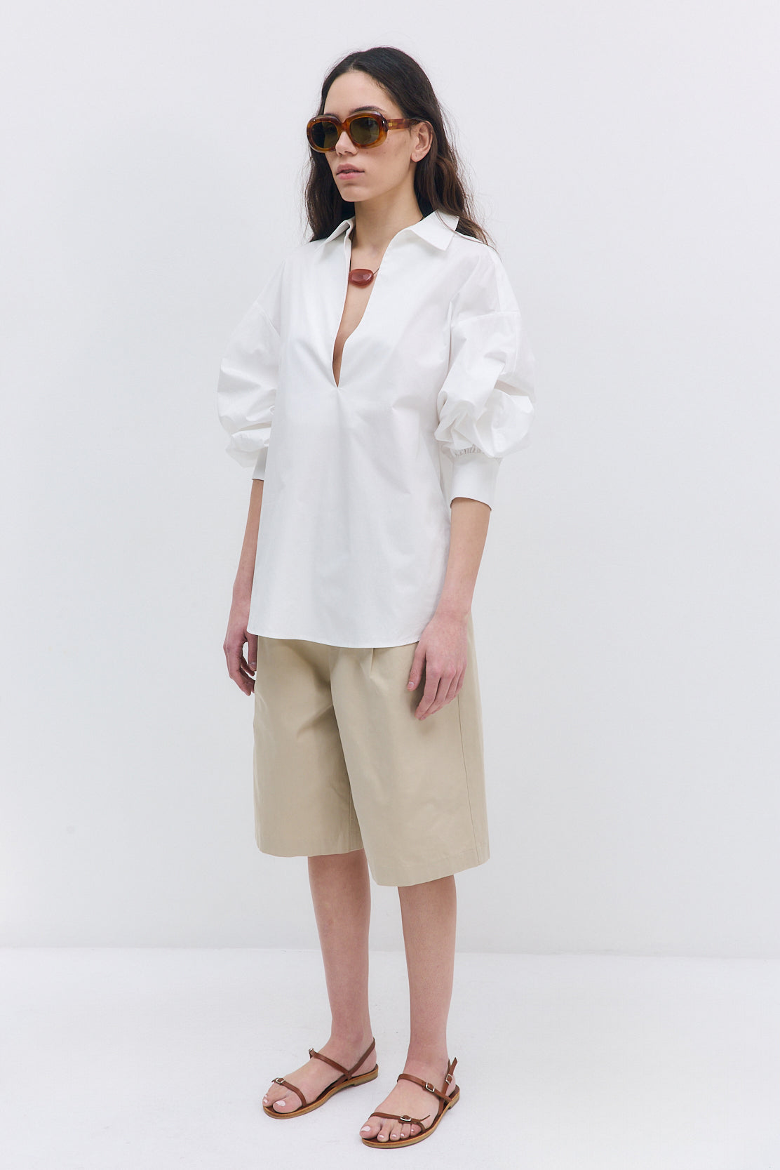 Oversized V Neck Poplin Blouse - Dé Rococo