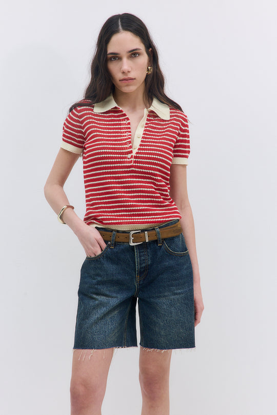 Striped Crochet Polo