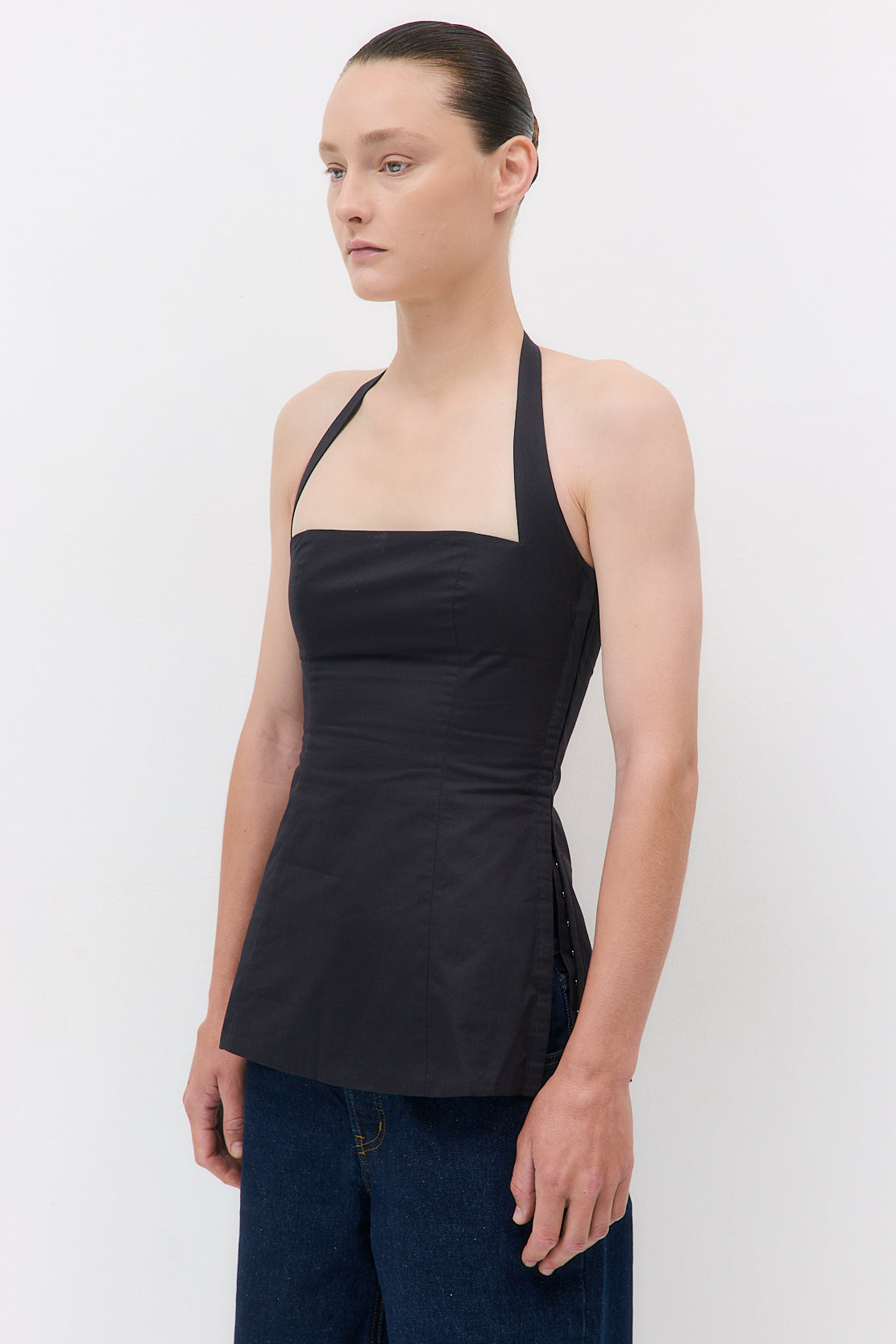 Fitted Poplin Halter Neck