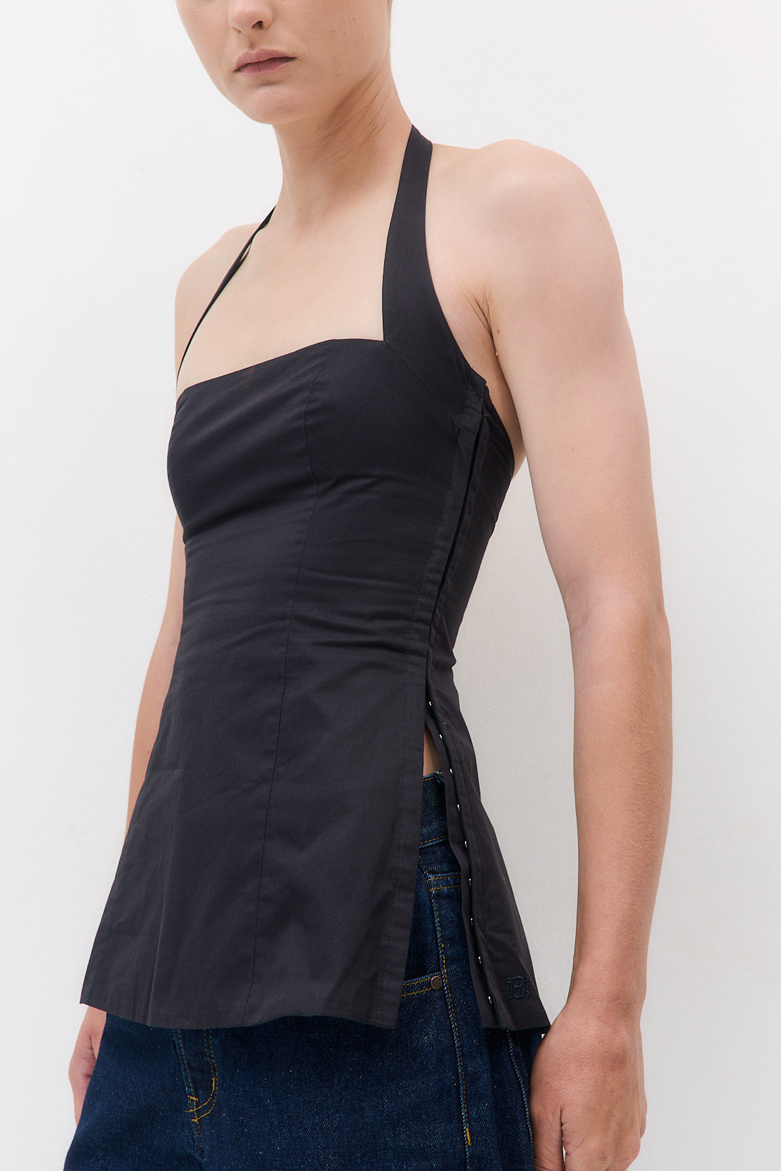 Fitted Poplin Halter Neck