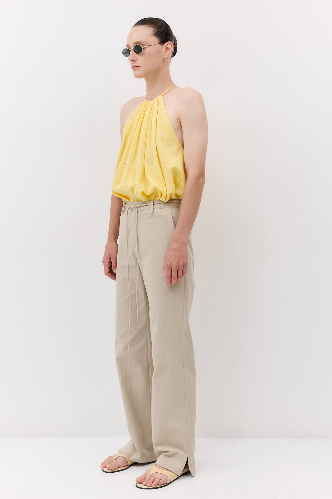 Mid Waist Cotton String Pants