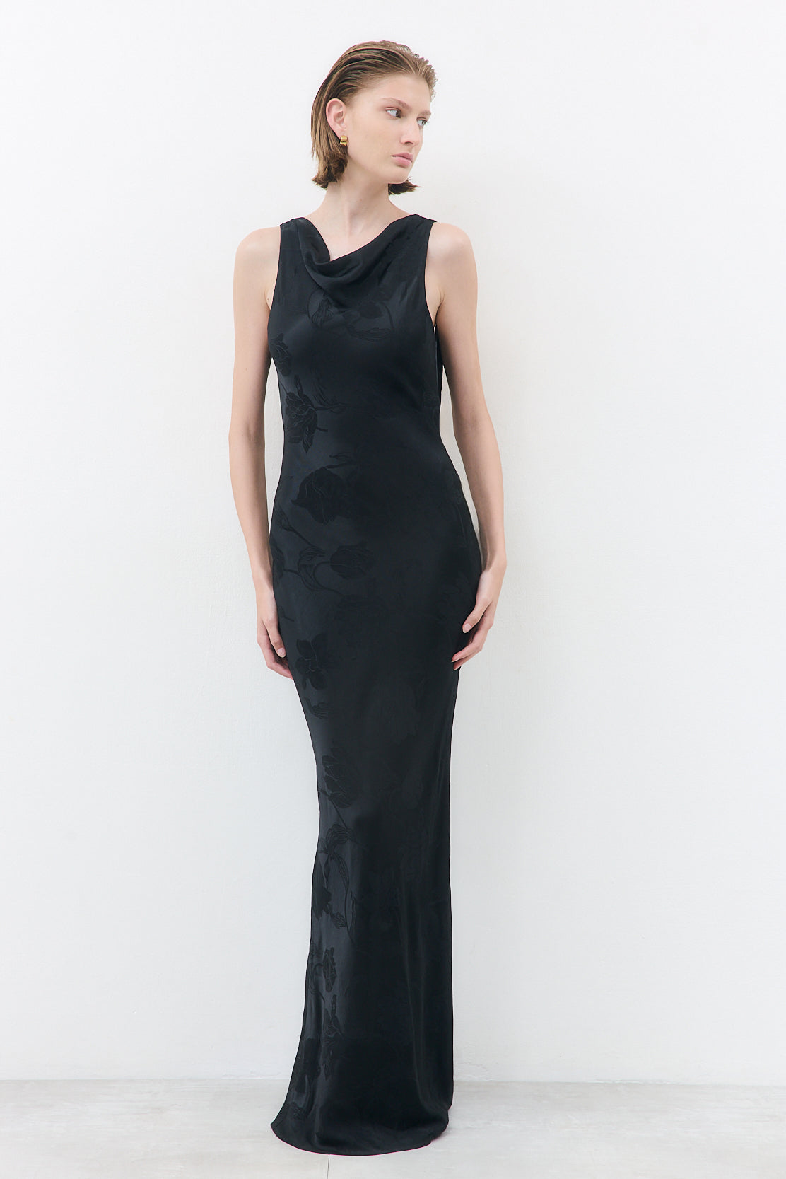 Satin Draped Back Maxi Dress