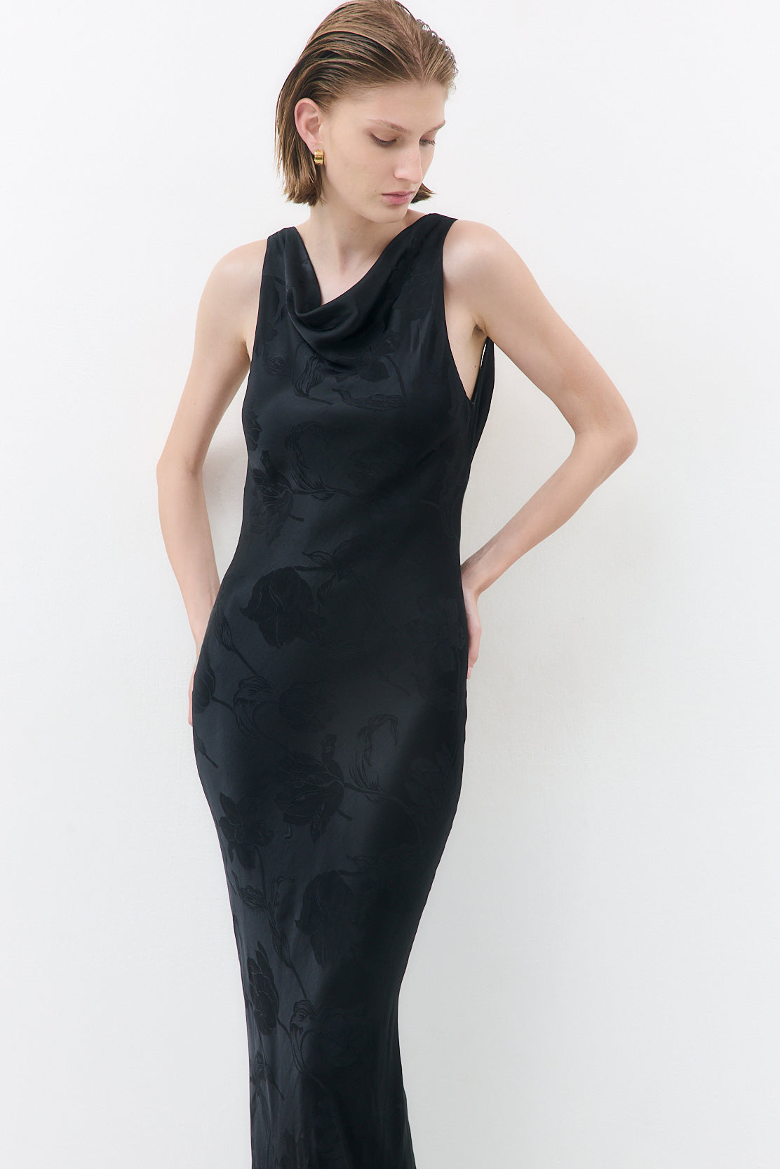 Satin Draped Back Maxi Dress