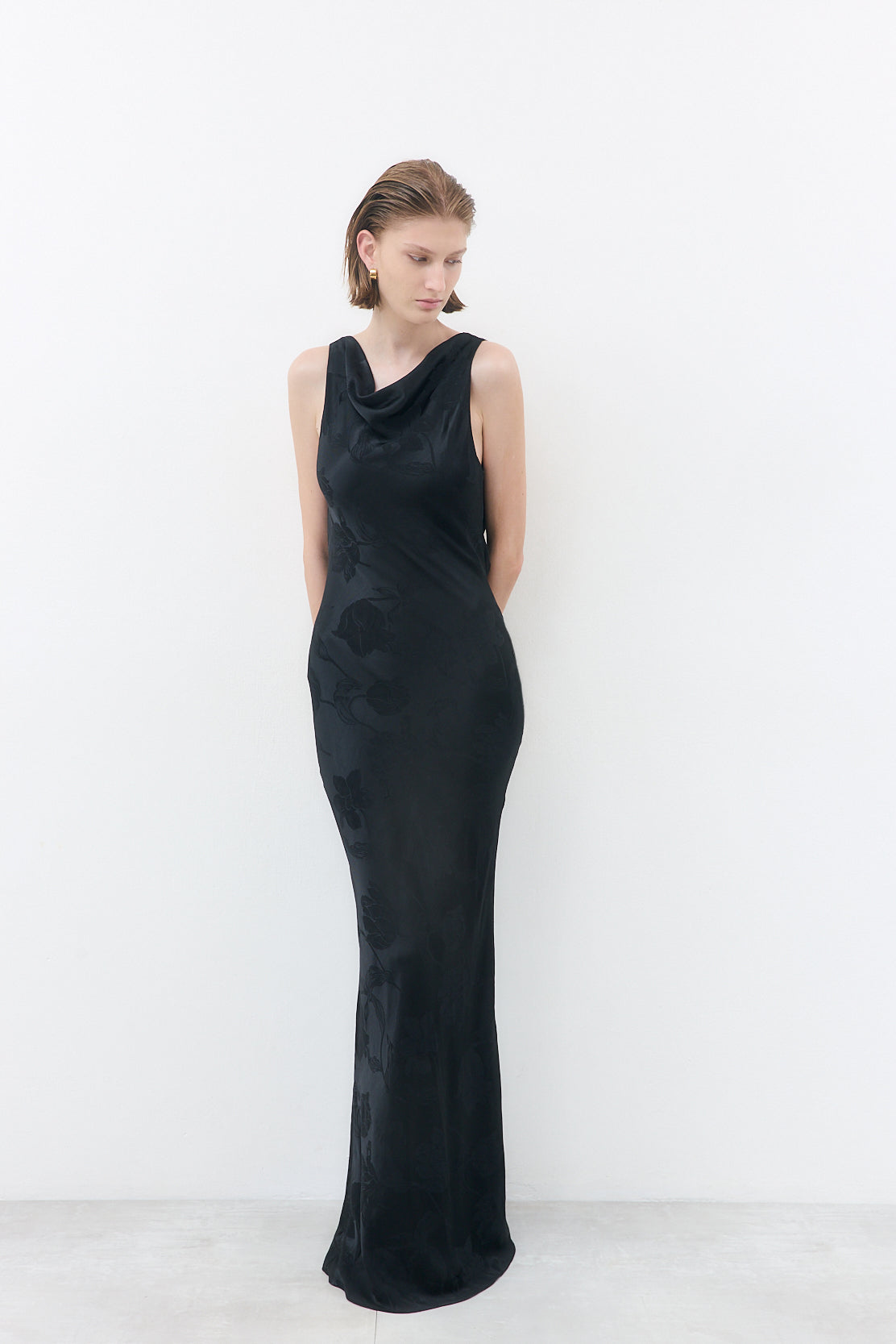Satin Draped Back Maxi Dress