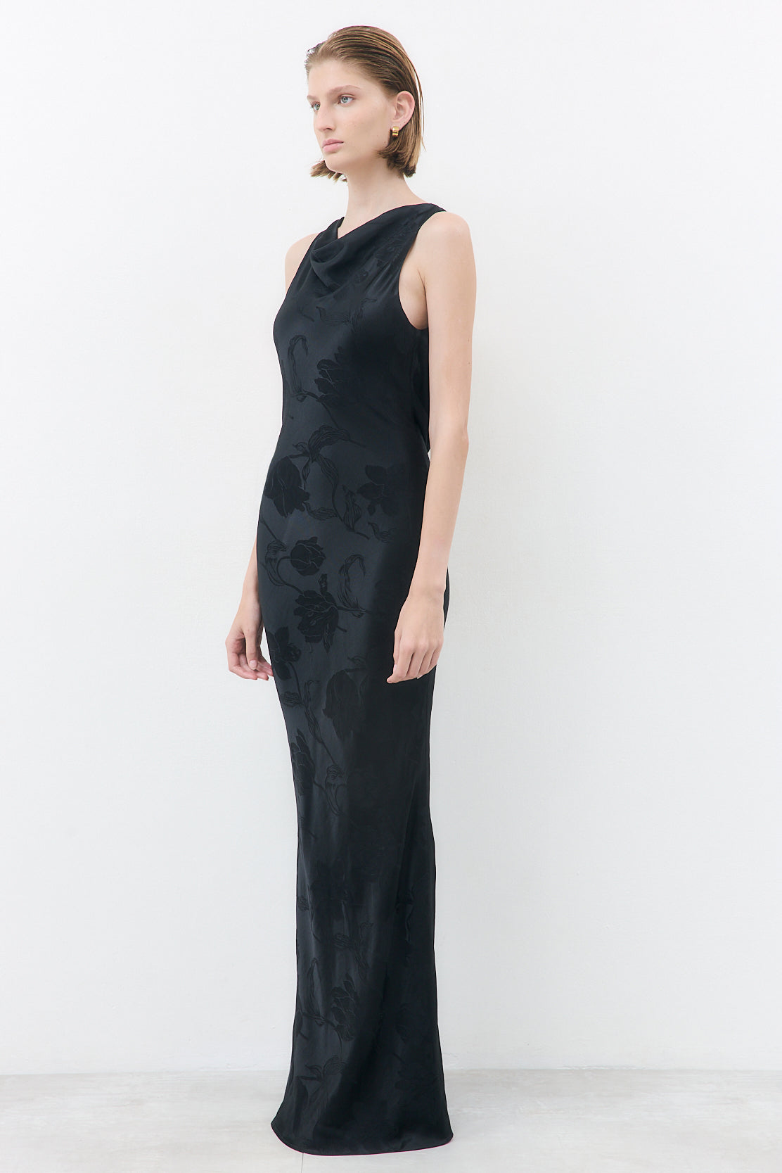 Satin Draped Back Maxi Dress