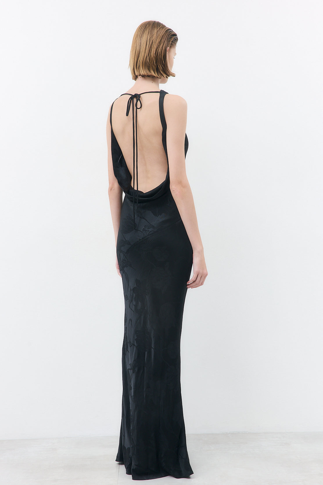 Satin Draped Back Maxi Dress