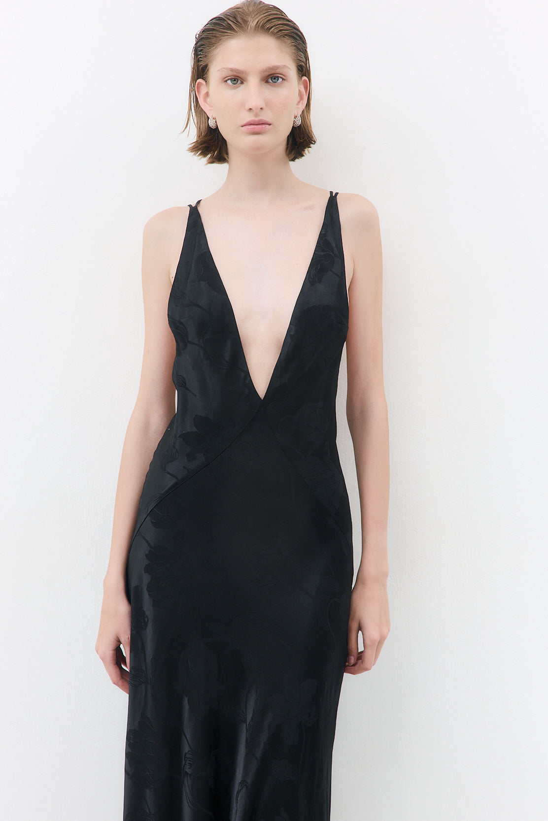 Deep V Satin Maxi Dress