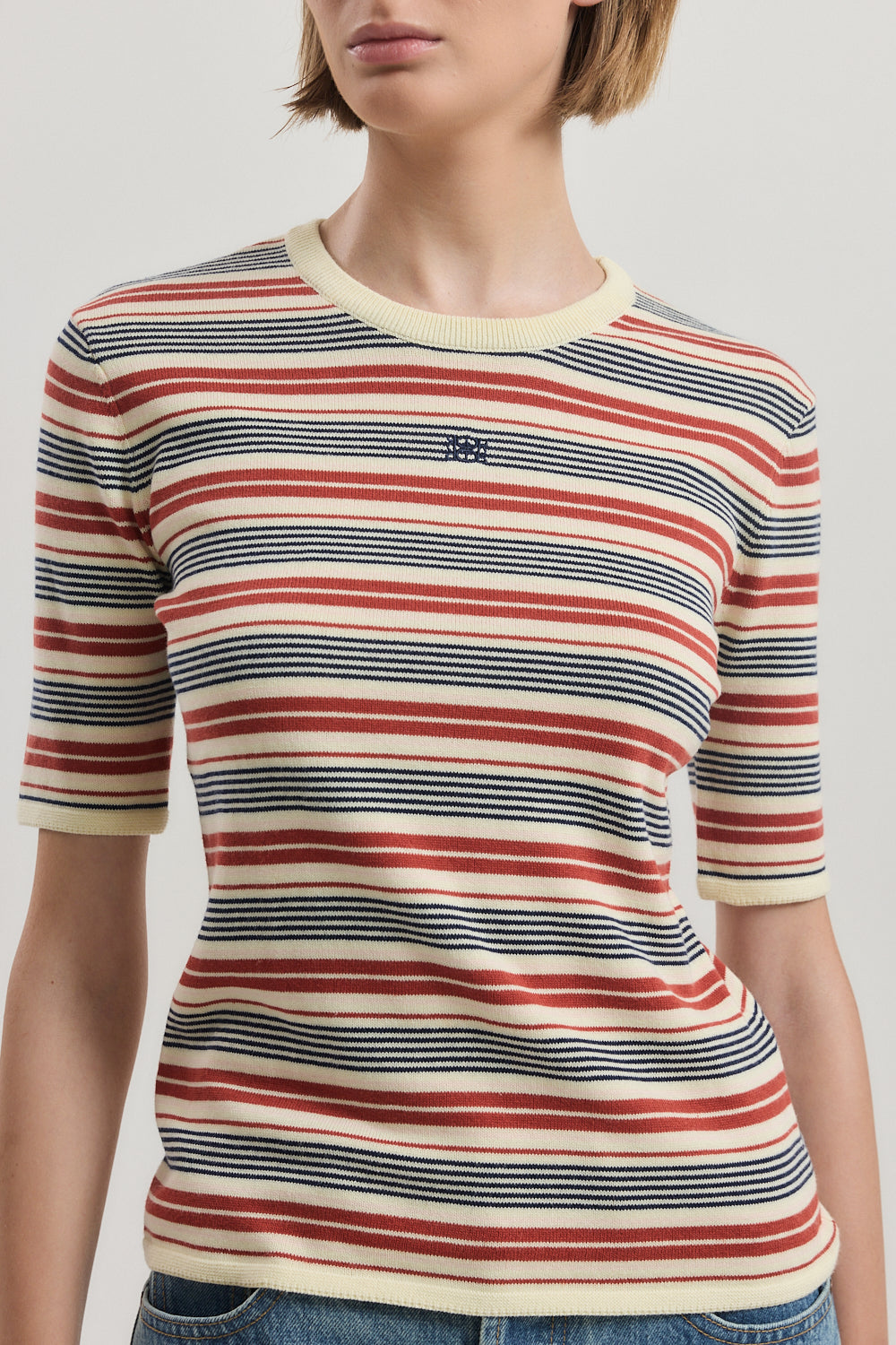 Mid Sleeve Striped Top