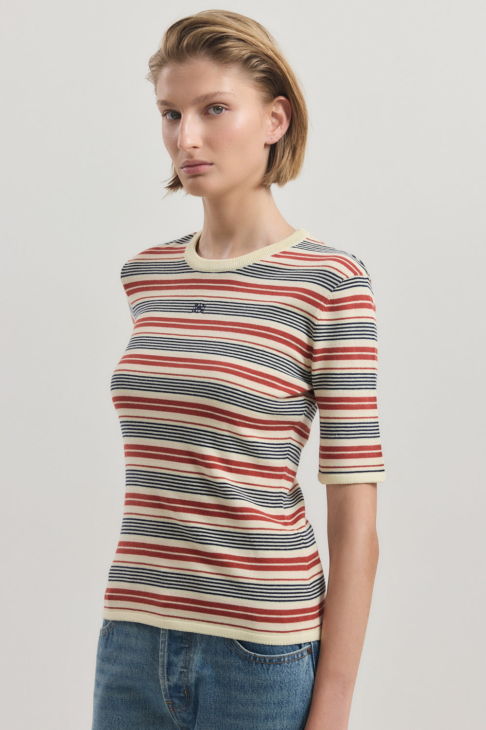 Mid Sleeve Striped Top