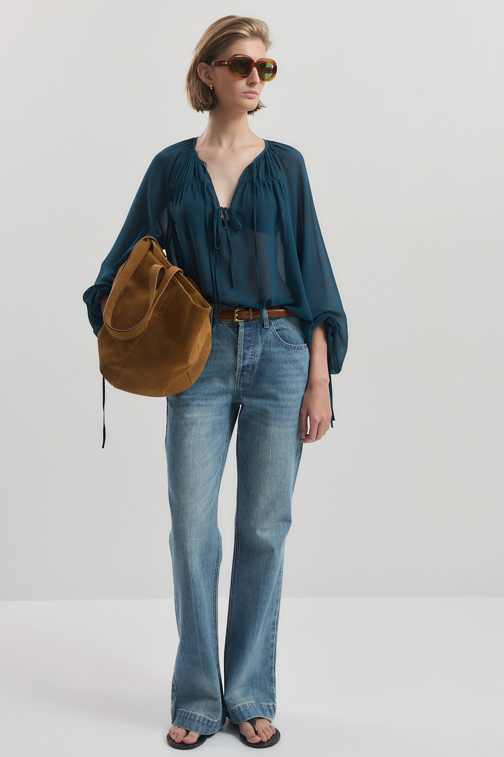 Deep V Semi Sheer Blouse