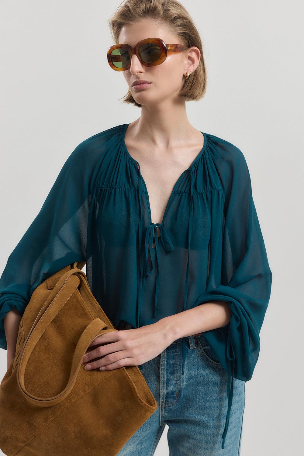 Deep V Semi Sheer Blouse
