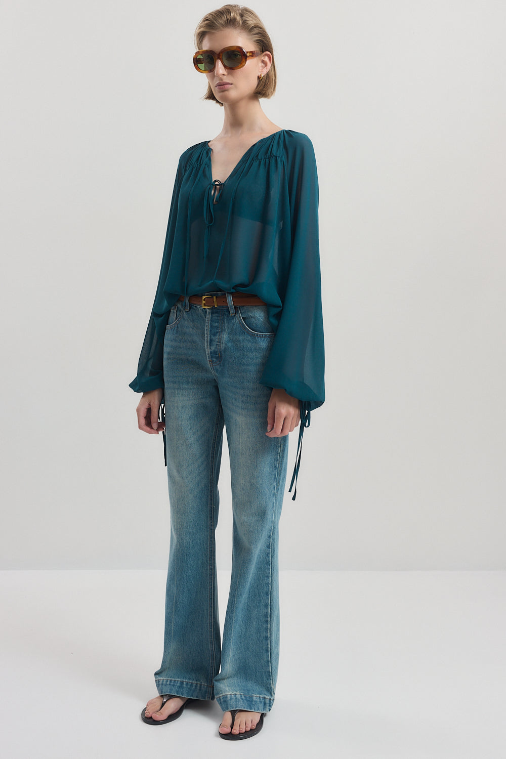 Deep V Semi Sheer Blouse