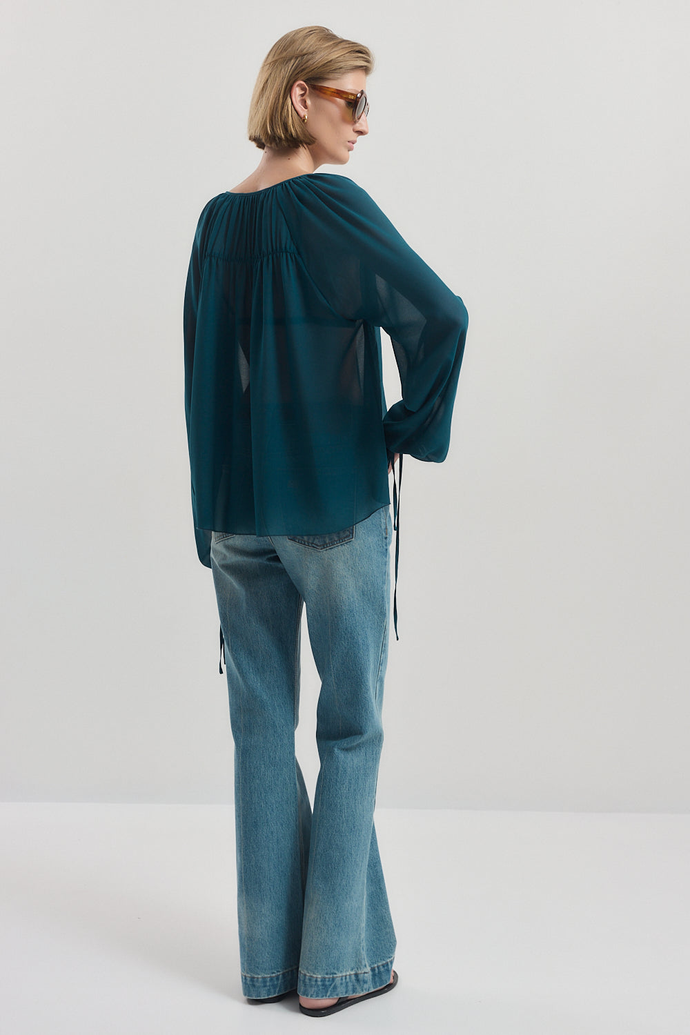 Deep V Semi Sheer Blouse