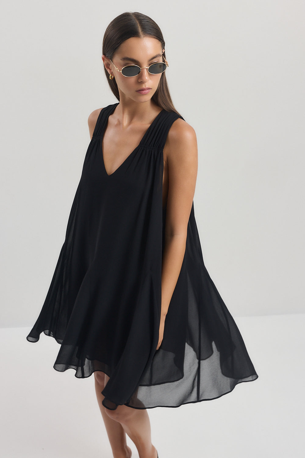 Flowy V Neck Mini Dress