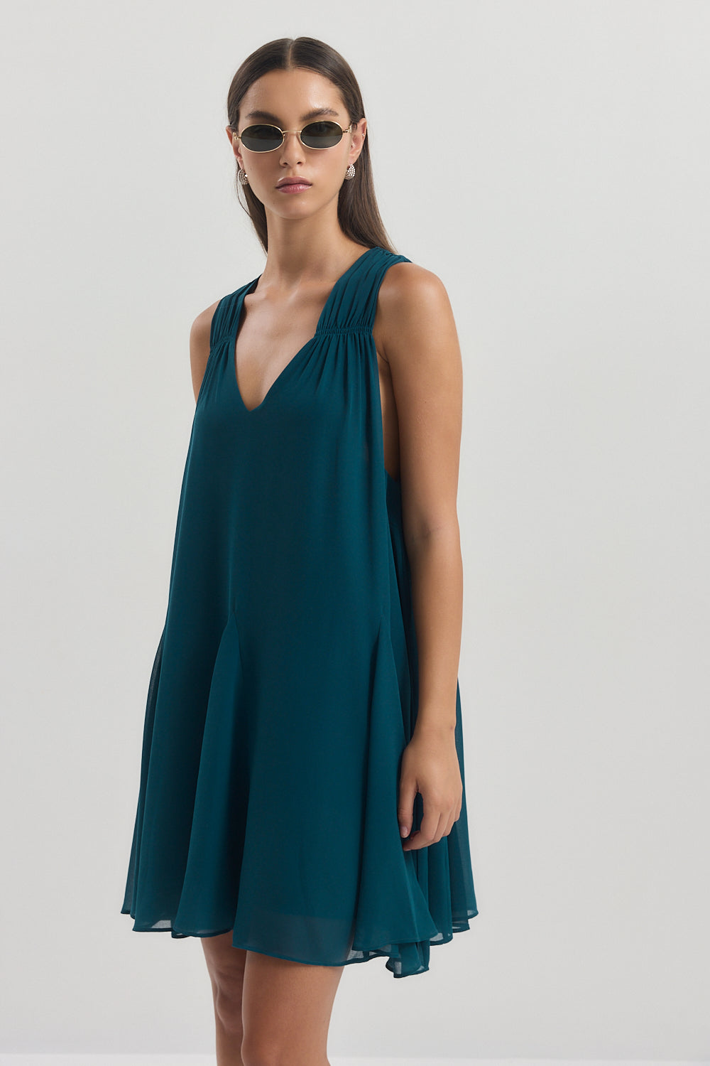 Flowy V Neck Mini Dress