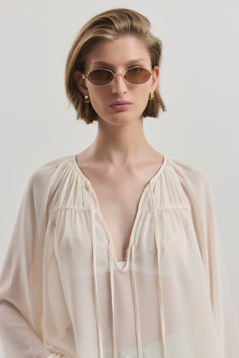 Deep V Semi Sheer Blouse