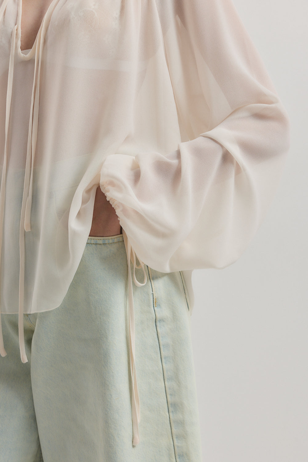 Deep V Semi Sheer Blouse