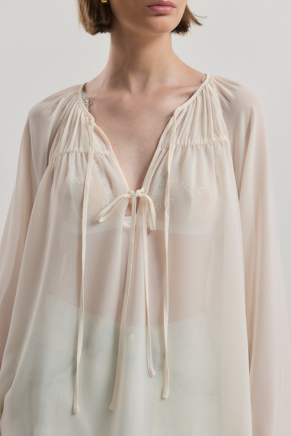 Deep V Semi Sheer Blouse