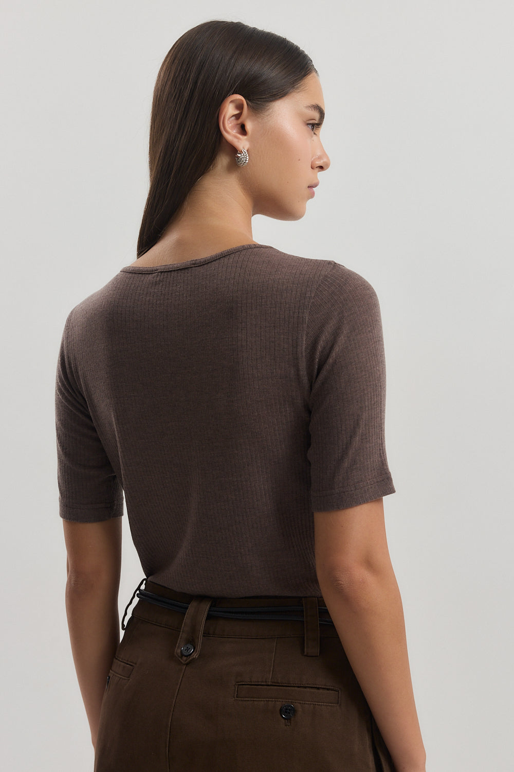 Ribbed Mid Sleeve T Shirt