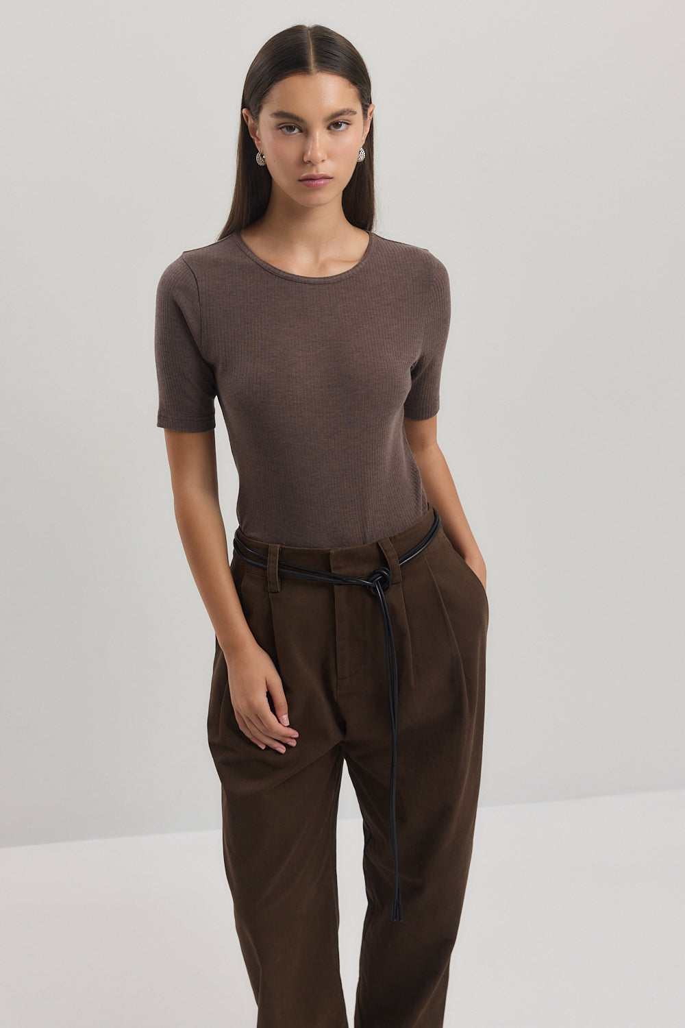 Ribbed Mid Sleeve T Shirt