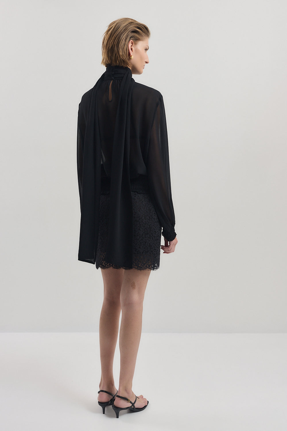 Gathered High Neck Sheer Top