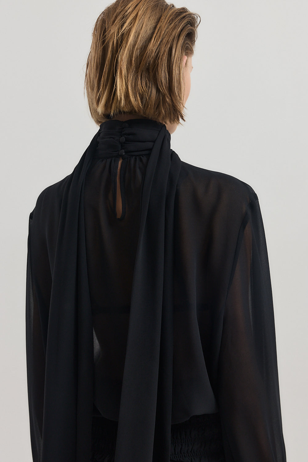 Gathered High Neck Sheer Top