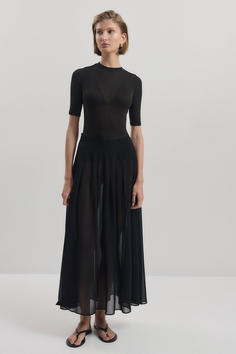Sheer Pleated Maxi Skirt