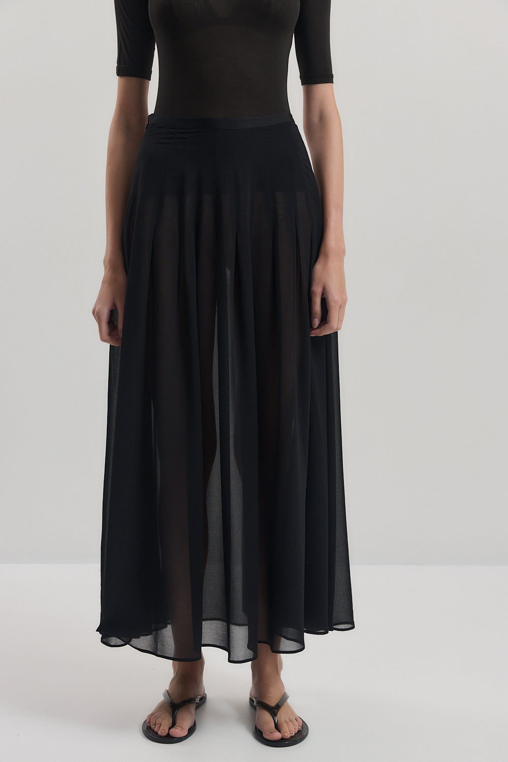 Sheer Pleated Maxi Skirt