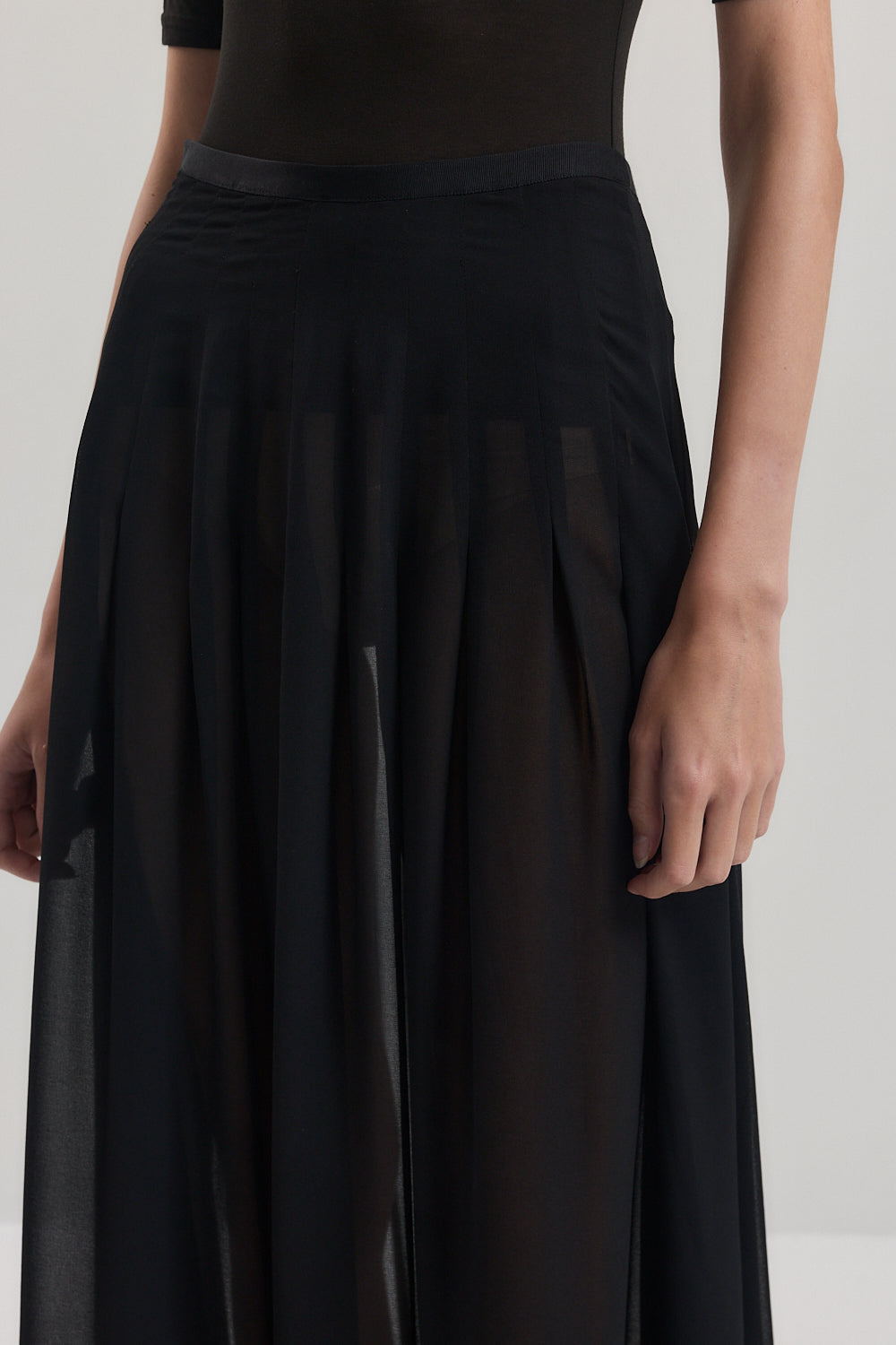 Sheer Pleated Maxi Skirt