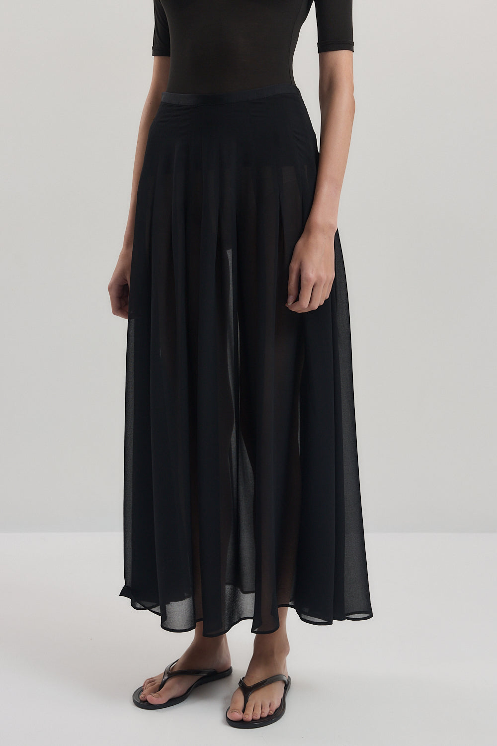 Sheer Pleated Maxi Skirt