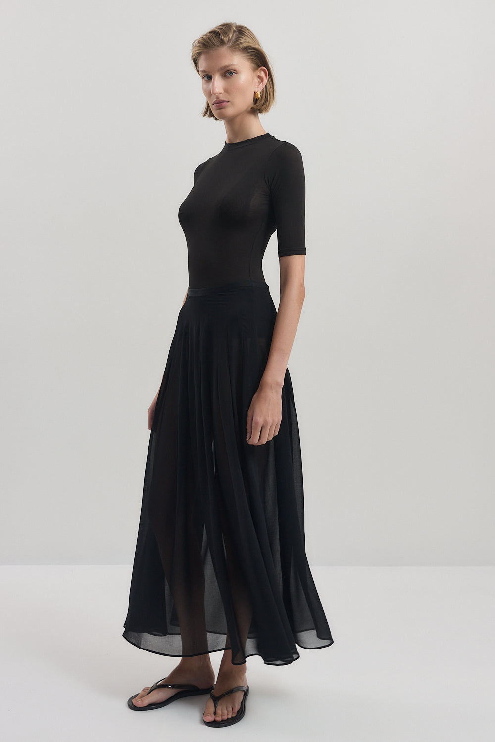 Sheer Pleated Maxi Skirt