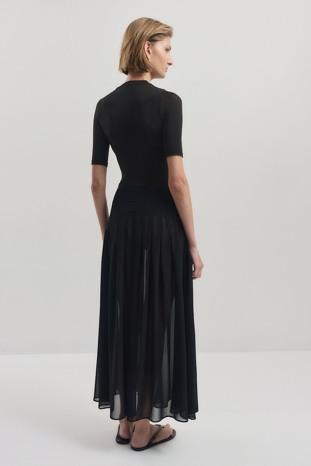 Sheer Pleated Maxi Skirt