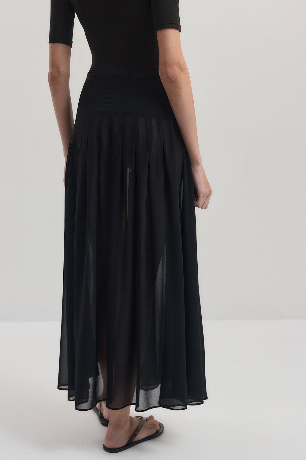 Sheer Pleated Maxi Skirt